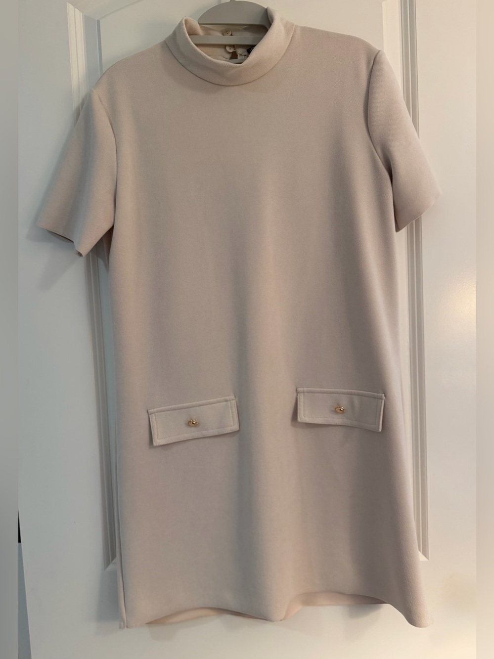 Zara Cream Short Shift Dress with Mock Neck